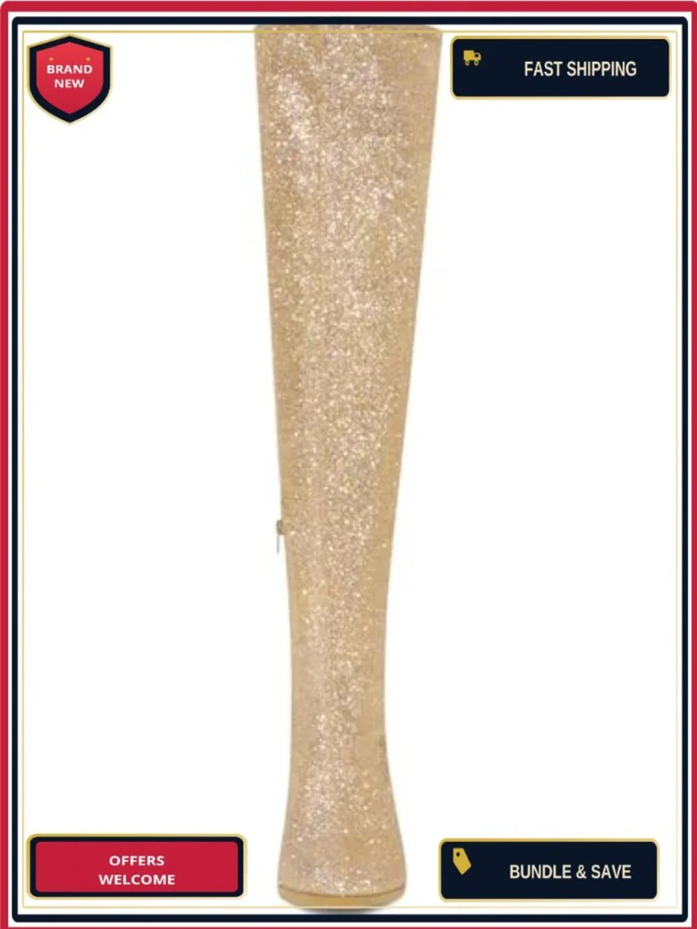 Glitter Over the Knee Boots Chunky Heel Round Toe Lace Up